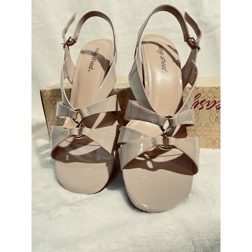 Easy Street Zazie Women's Slingback Sandals Nude Patent Size 10 WIDE NIB